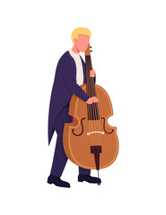 Caucasian cello player flat color vector faceless character. Cellist perform. Man play musical instrument. Classical music isolated cartoon illustration for web graphic design and animation © IMG visuals characte