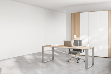 White and wooden CEO office corner