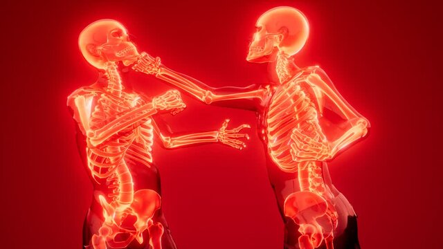 fighting men with visible bones