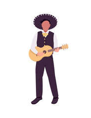 Mexican musician with guitar flat color vector faceless character. Guitarist in sombrero. Latin festival music performance isolated cartoon illustration for web graphic design and animation