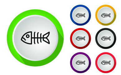 Fototapeta premium Fish skeleton icon set.With 7 color options