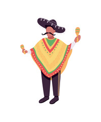 Mexican musician with maracas flat color vector faceless character. Mariachi with percussion. Latin festival music performance isolated cartoon illustration for web graphic design and animation
