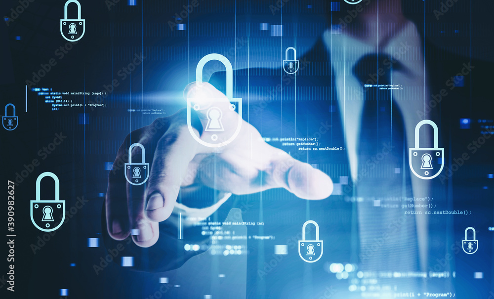 Poster man using immersive cyber security interface