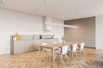 White kitchen corner with dining table