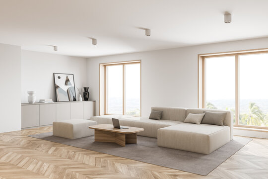 White living room corner with sofa