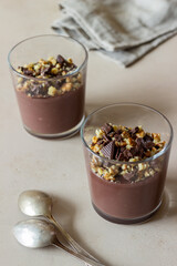 Chocolate nut pudding. Breakfast. Vegetarian food. Dessert.