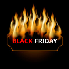 Black friday badge in flame. Shopping tag to selling