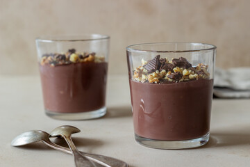 Chocolate nut pudding. Breakfast. Vegetarian food. Dessert.