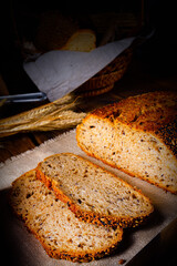 Flaxseed bread with a poppy seed and sesame mixture
