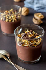 Chocolate nut pudding. Breakfast. Vegetarian food. Dessert.