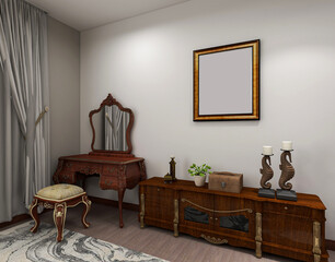 elegant and modern bedroom design, big bed with overcoat cabinet, coffee table, TV, carpet, etc., very comfortable and leisure.