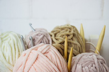 plush yarn in pastel tones with bamboo spokes and aluminum hook