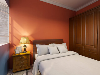 Modern design of the bedroom, there are large bed, dressing table and other facilities