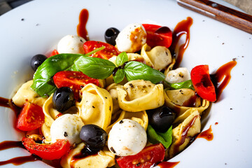 rustic tortellini pasta salad with mozzarella
