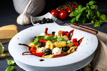 rustic tortellini pasta salad with mozzarella