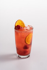 Summer refreshing cocktail with ice. Sprite, blueberry puree, lemon juice, strawberry puree.
