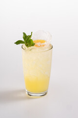 Summer refreshing cocktail with ice and alcohol. Сampari, passion fruit syrup, lemon juice.