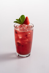 Summer refreshing cocktail with ice. Sparkling water, raspberry puree, lemon Juice, strawberry syrup