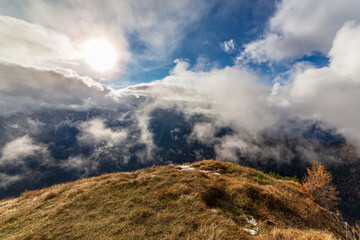 Trekking in a cloudly autumn day in the Dolomiti Friulane, Friuli-Venezia Giulia