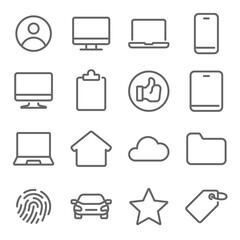 Basic UI icon illustration vector set. Contains such icon as Home, Profile, Smart device, Fingerprint, Price tag, and more. Expanded Stroke