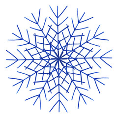 Blue Isolated Snowflake. Hand Drawn by Pencil.