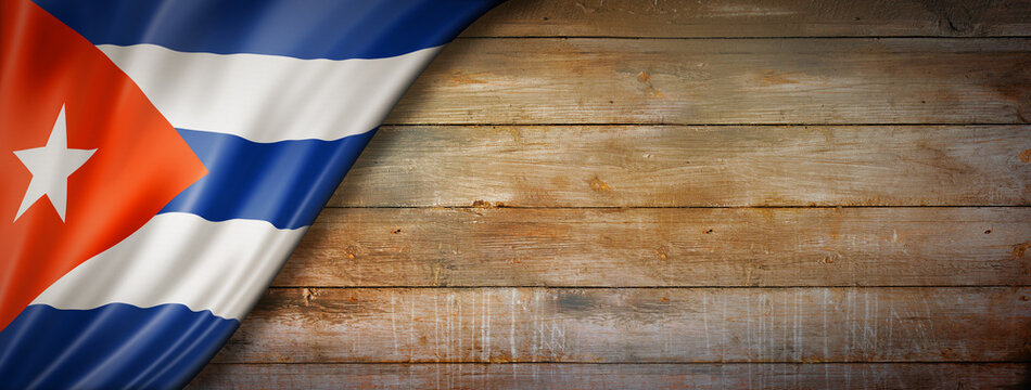 Cuban Flag On Vintage Wood Wall Banner