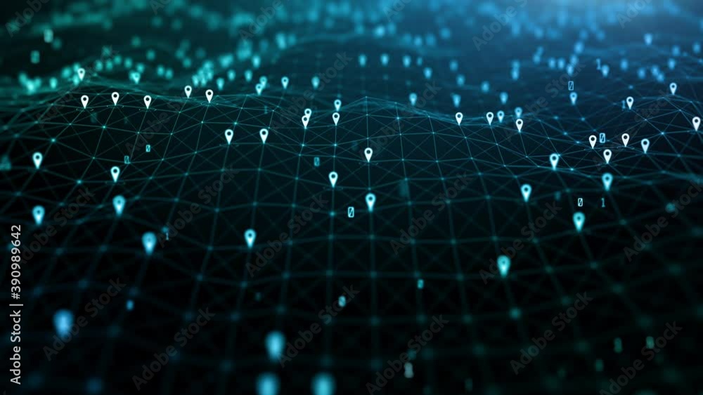 Aufkleber location icons of gps navigation, global 5g high speed internet connection and big data analysis pro