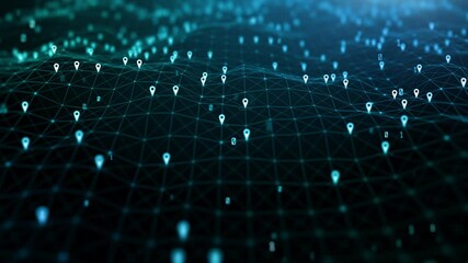 Location icons of gps navigation, Global 5g high speed internet connection and Big data analysis process background concept, - Powered by Adobe