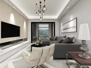 There are cloth sofa and table in the clean living room