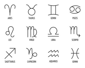 Set of Zodiac Signs Vector Line Icons. Astrology, Horoscope. Editable Stroke. 48x48 Pixel Perfect.