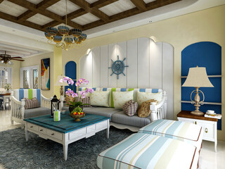 There are cloth sofa and table in the clean living room