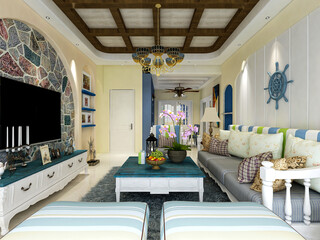 There are cloth sofa and table in the clean living room