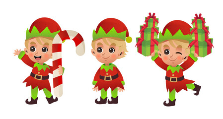 Vector cartoon character of Cute little boy in christmas costume 'elf'. Merry christmas.