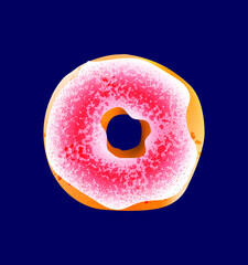 Donut with pepper in white glaze in red splashes on a blue background