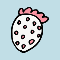 Hand drawn doodle flower head illustration. Simple floral element isolated on blue background