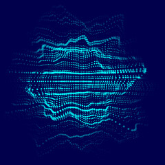 Blue sphere of particles and with explosion effect. Modern sci-fi elements consisting of points. Big data visualization. Technology vector wave.
