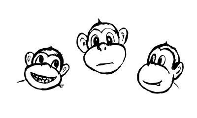 Funny monkeys illustration. Hand drawn vector jungle animal isolated on white background. Playful face. Character for children's book, poster, print or design element.