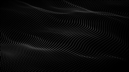 Big data stream. Abstract wave with moving dots. Flow of particles. Vector cyber technology illustration.