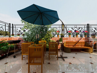 A sunny courtyard with tables and chairs is a good place to drink coffee