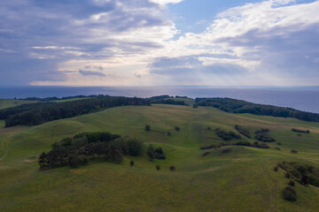 Drone panorama over area Moenchgut on Ruegen, Germany