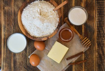  Process of cooking bakery. Baking ingredients for pear pie. Woman preparation pie