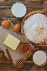  Process of cooking bakery. Baking ingredients for pear pie. Woman preparation pie
