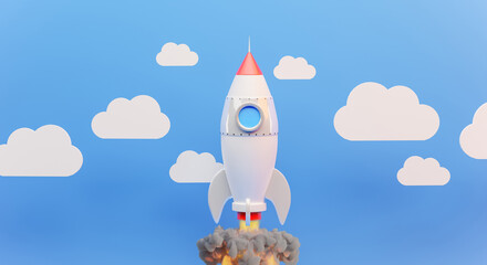 Fototapeta premium 3d render of white rocket launch with cloud