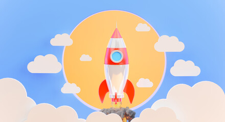 3d render of rocket launch with cloud