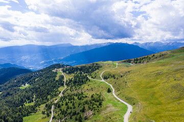 Drone panorama over Seiser Alm in South Tyrol in Italy