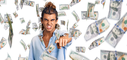 Young hispanic man wearing summer style pointing displeased and frustrated to the camera, angry and furious with you