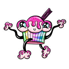 Cute Cartoon Cupcake Cake Muffin Character Illustration Vector