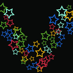 Colorful Stars Confetti, Mystery Sparkling Vector Background. Trendy Glowing Magic Glitter, Lights. Festive Falling Colorful Stars Confetti for Ads, Posters. 
