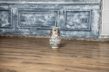 chinese colorful vase on the floor in the dance hall