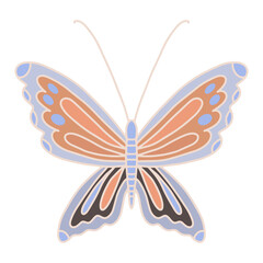 Vector illustration with a multicolored butterfly with small details. A funny insect with wings and spots on them. A print for printing on various media, a beautiful stylized symbol of freedom